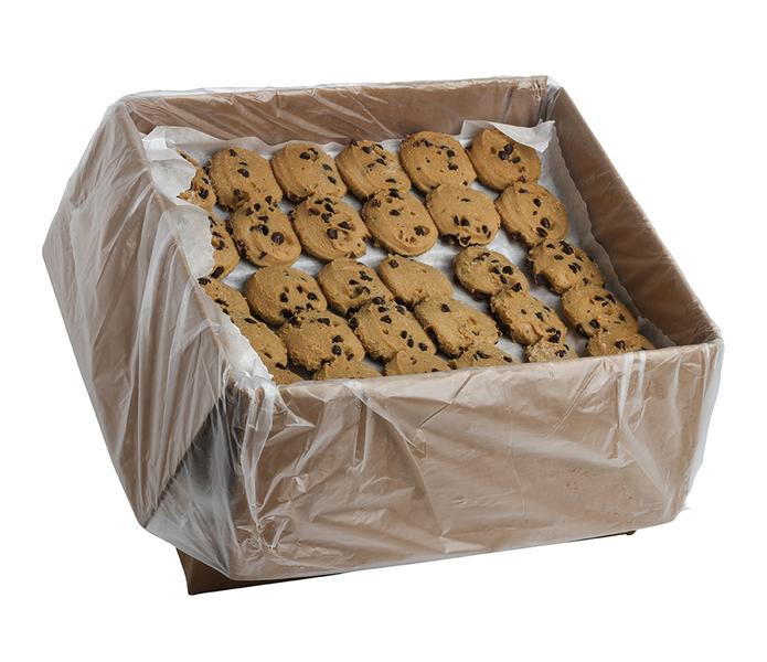Opened cardboard box with chocolate chip cookies