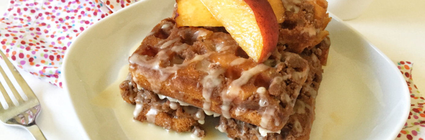 Cinnamon Crumb Waffles with a Peach Earl Grey Glaze