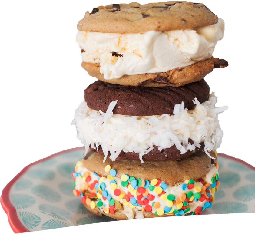 ice cream sandwich with chocolate chip cookies