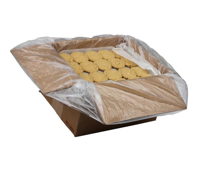 Open cardboard box of sugar cookies