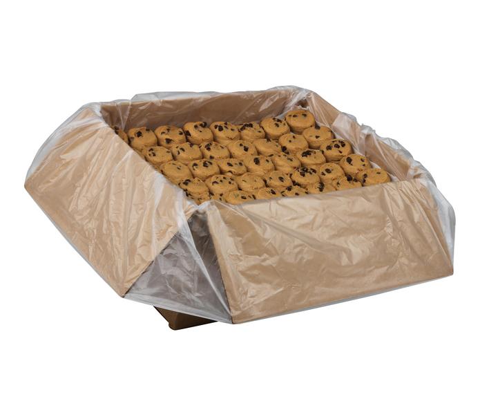 Opened cardboard box with chocolate chip cookies