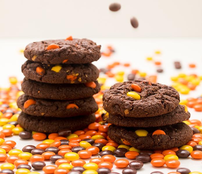 Chocolate with Reeses Pieces Candy Cookies